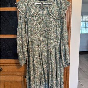 Anthropologie Green Floral Dress with Lace Detail